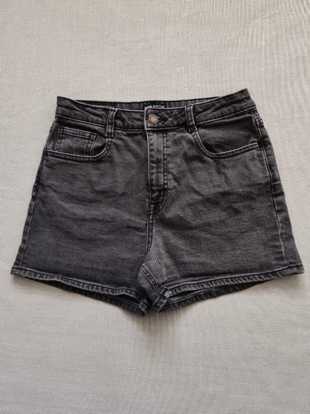 Frank And Oak Stevie High Rise Tapered Denim Shorts Black Women's Size 27 Eco